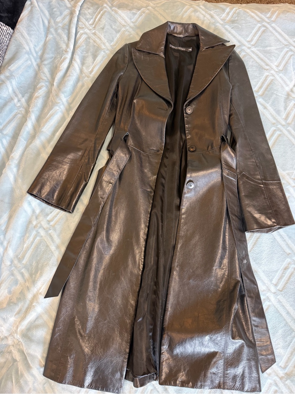 Mackage Black Leather Trench Coat.